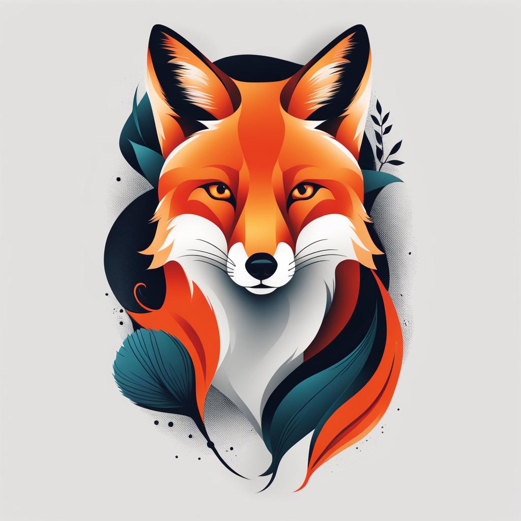 fox tattoo minimalist color design 