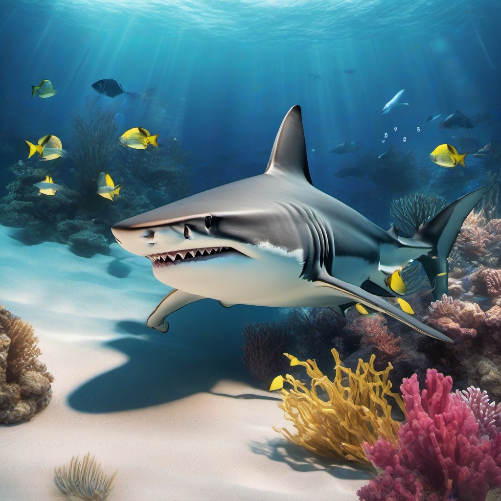 Shark clipart - shark in a playful underwater scene  