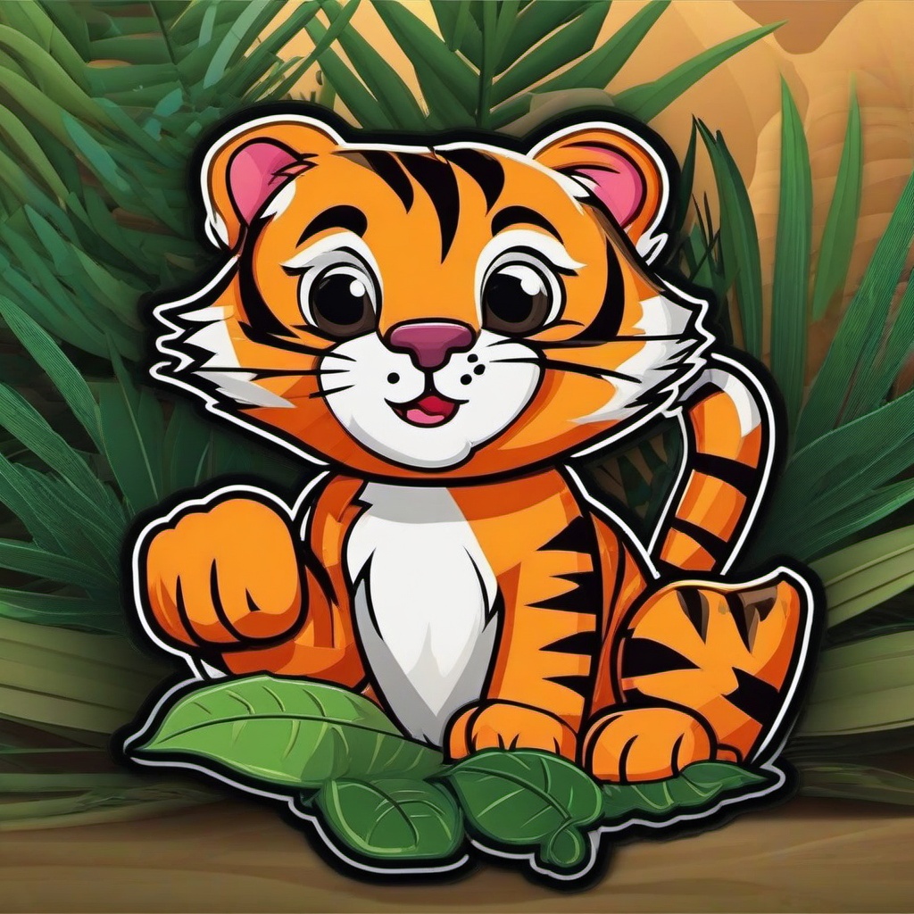 Tiger cartoon - striped jungle predator  cartoon sticker style