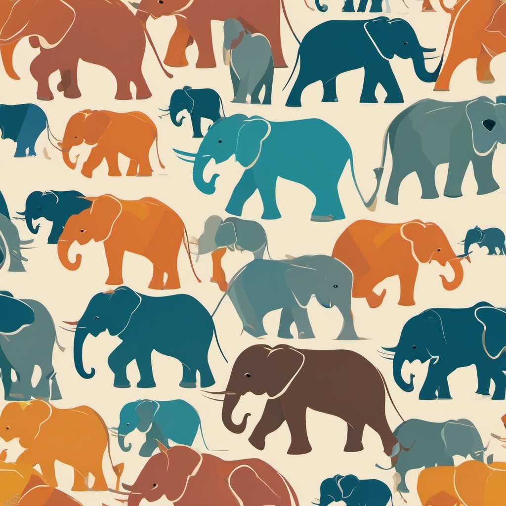 Elephant Herd Clip Art - Herd of elephants on the move,  color vector clipart, minimal style