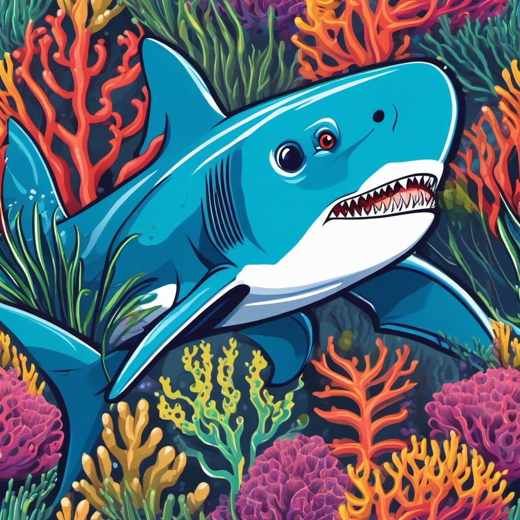 Shark clipart - shark in a coral reef  