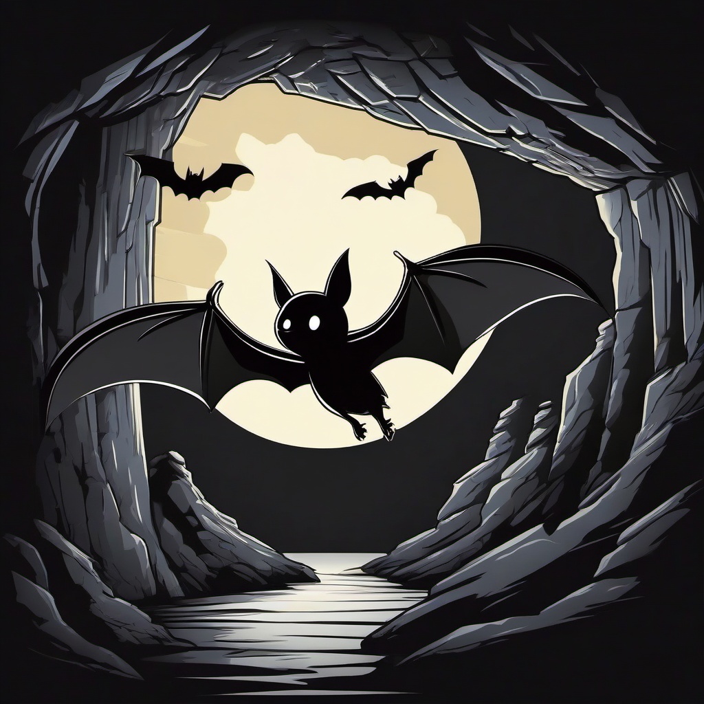 Bat cartoon - Bat flying through a dark cave  