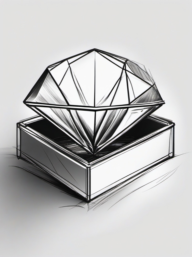 drawing of a diamond in a jewelry box  minimal rough sketch scribbles,doodles,black and white