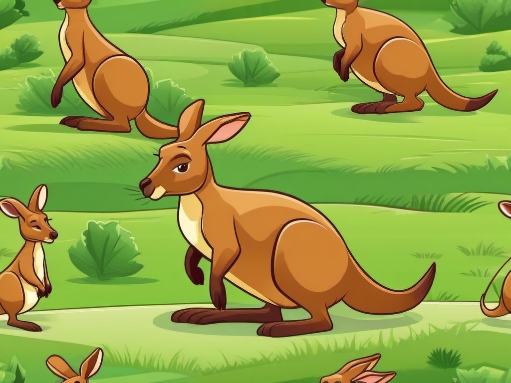 Kangaroo Cartoon - Cartoon of kangaroo hopping with joey  