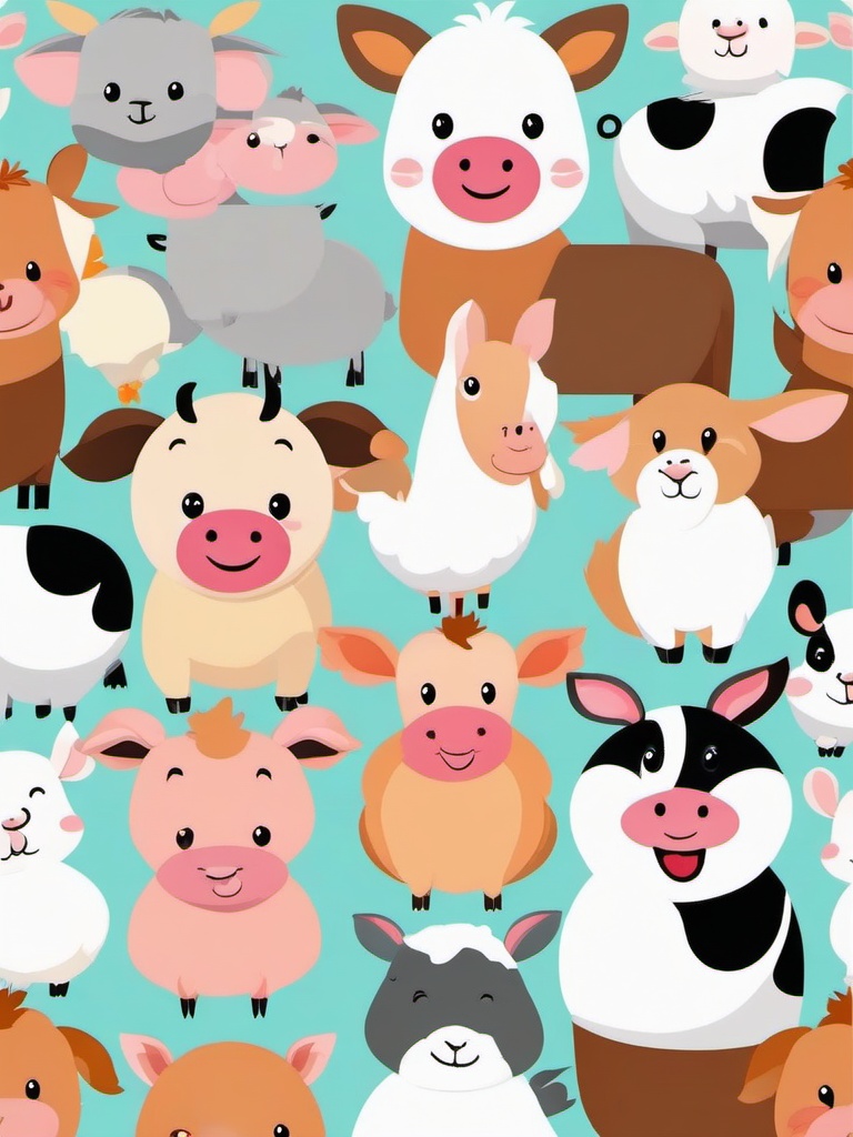 Farm Animal Smiles clipart - Happy farm animals with big smiles, ,vector color clipart,minimal