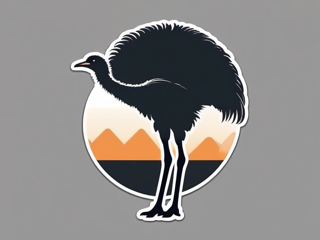 Ostrich Sticker - A tall ostrich with a long neck and powerful legs. ,vector color sticker art,minimal