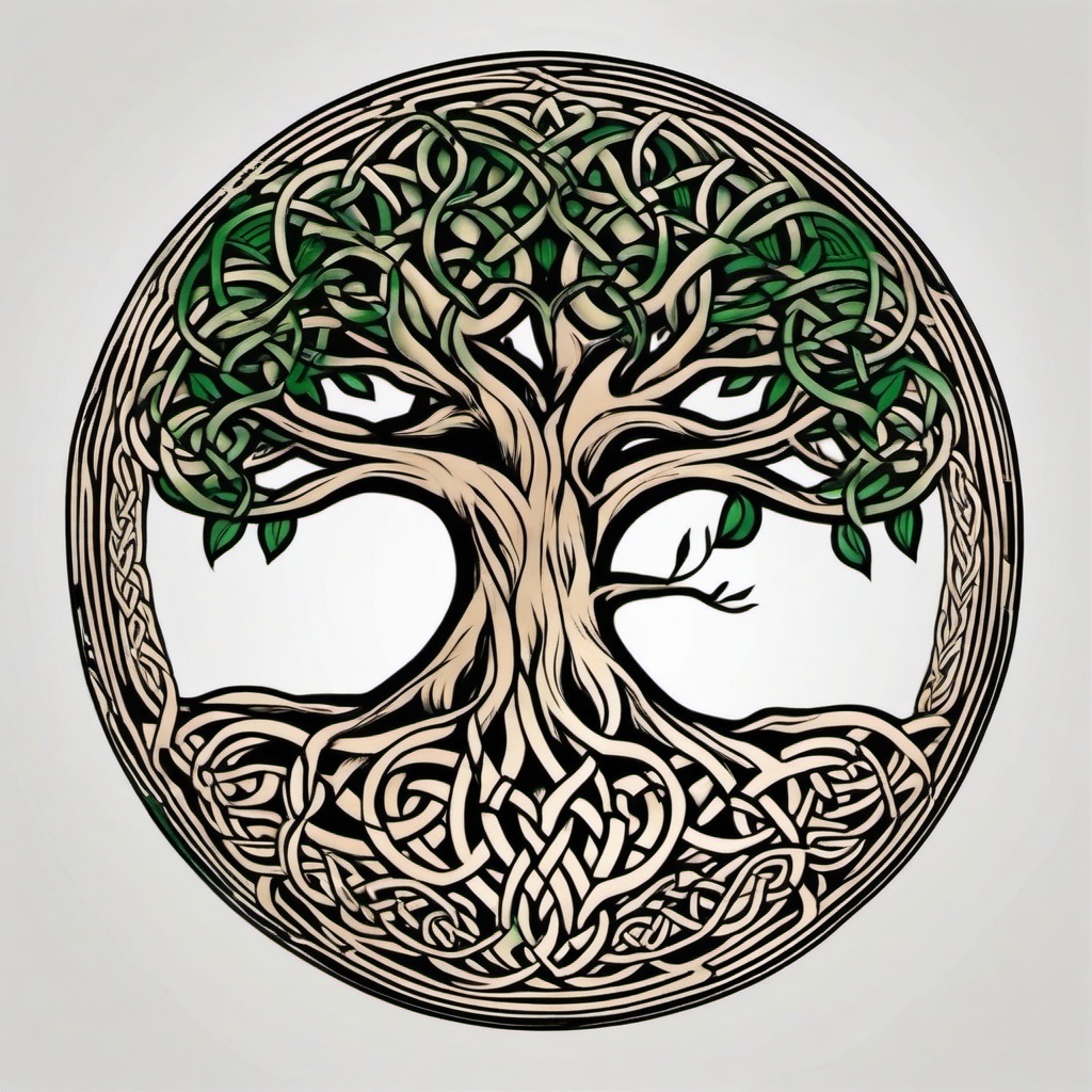 celtic tree of life tattoo designs  simple color tattoo,minimal,white background