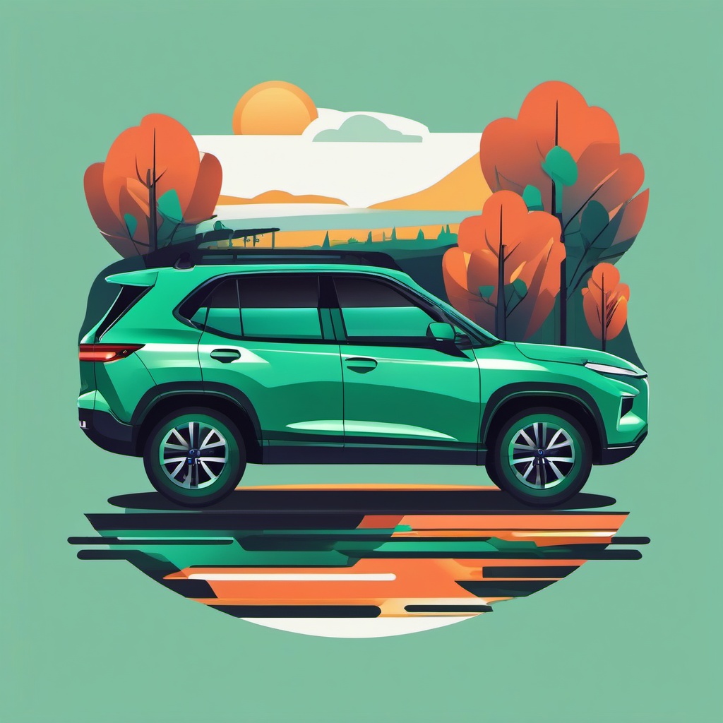 SUV Hybrid Eco Drive Clipart - An SUV hybrid for eco-friendly driving.  color vector clipart, minimal style