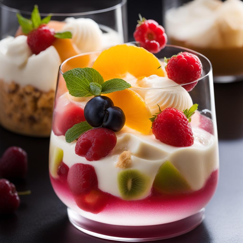 anmitsu parfait, a japanese parfait with agar jelly, fruit, and ice cream. 