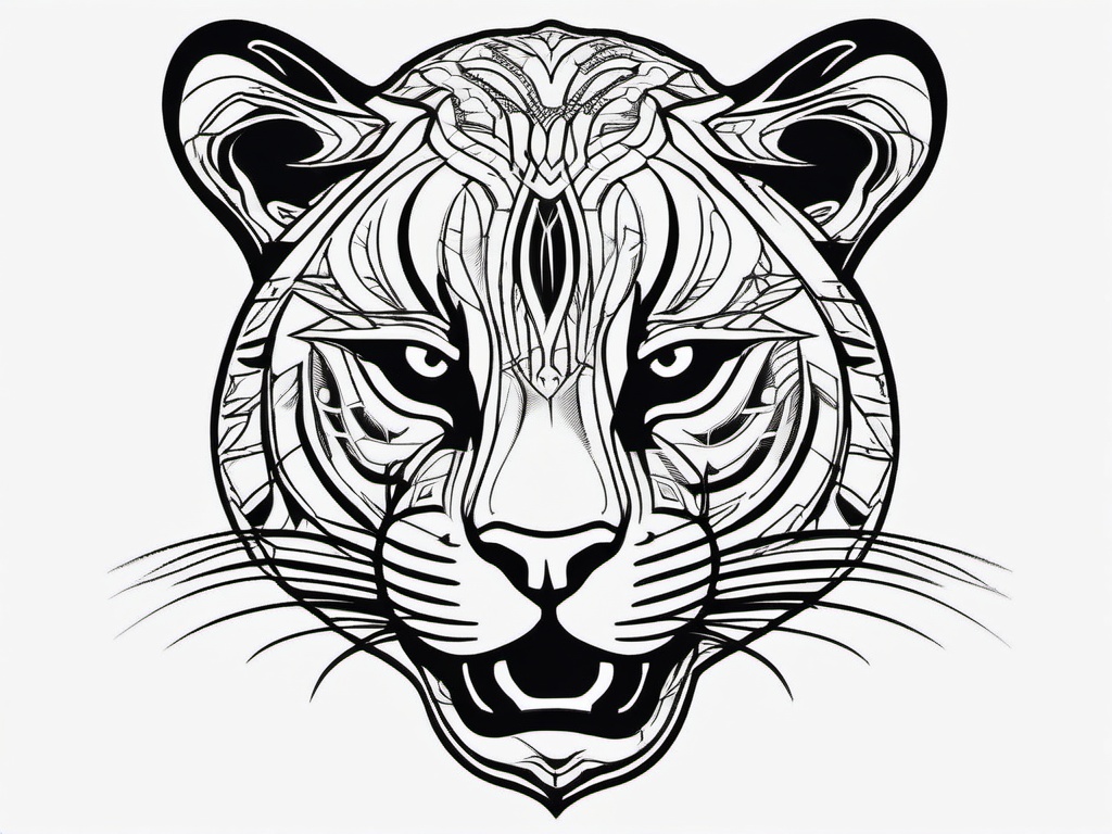 Puma Tattoo - Agile puma ready to pounce  few color tattoo design, simple line art, design clean white background