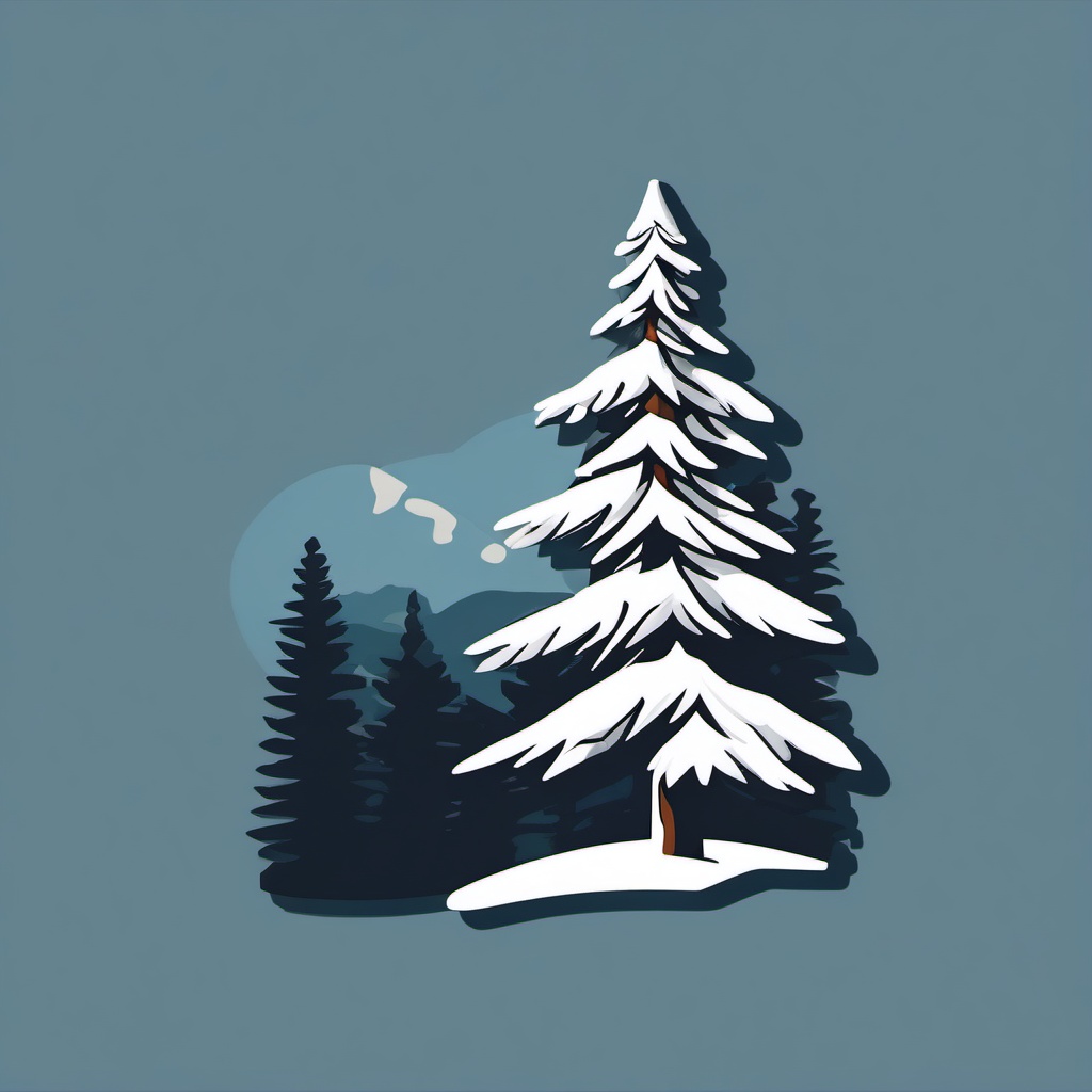 Snow-covered pine tree sticker- Winter beauty, , sticker vector art, minimalist design