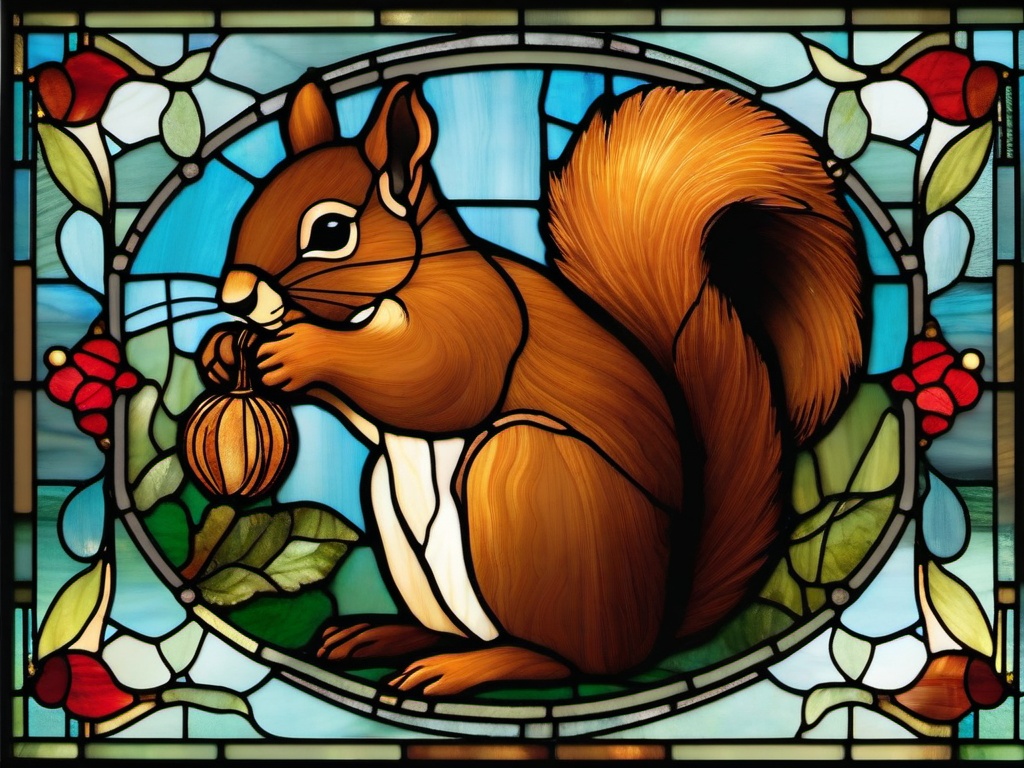 Stained Glass Squirrel - Squirrel holding an acorn  