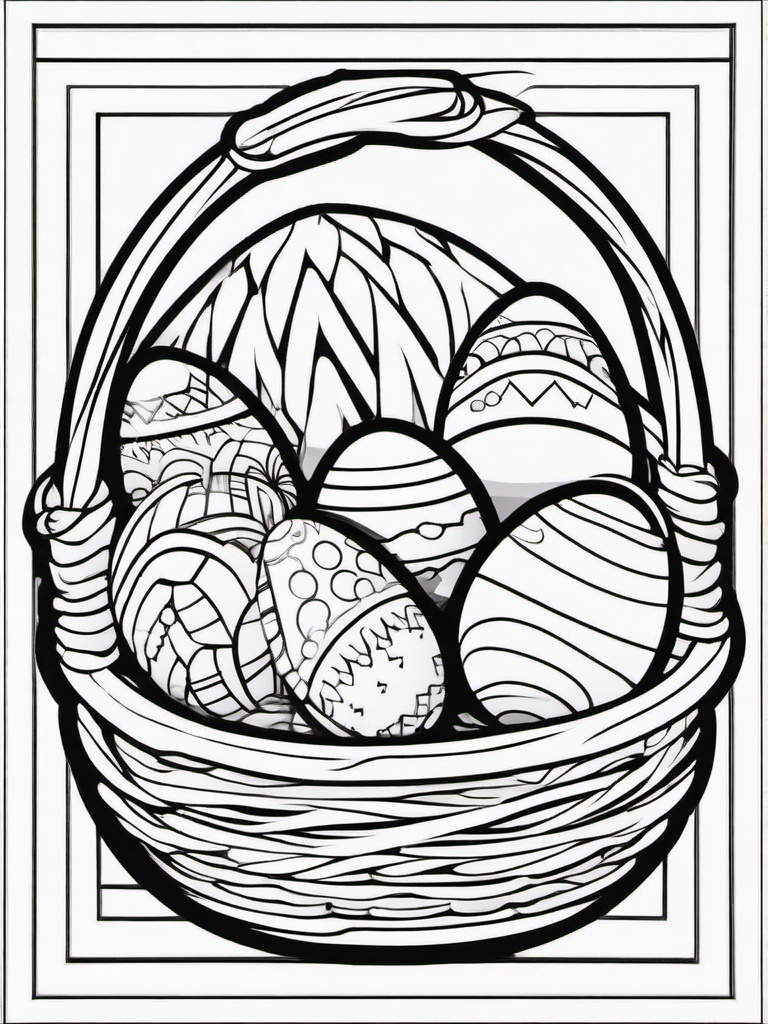 Easter Egg Coloring Pages - Basket overflowing with colorful eggs  simple coloring pages