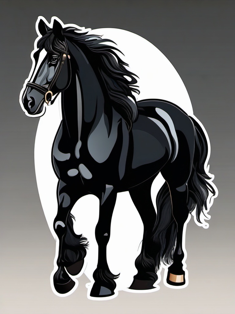 Friesian Horse cartoon - elegant, black horse used for work and show  cartoon sticker style