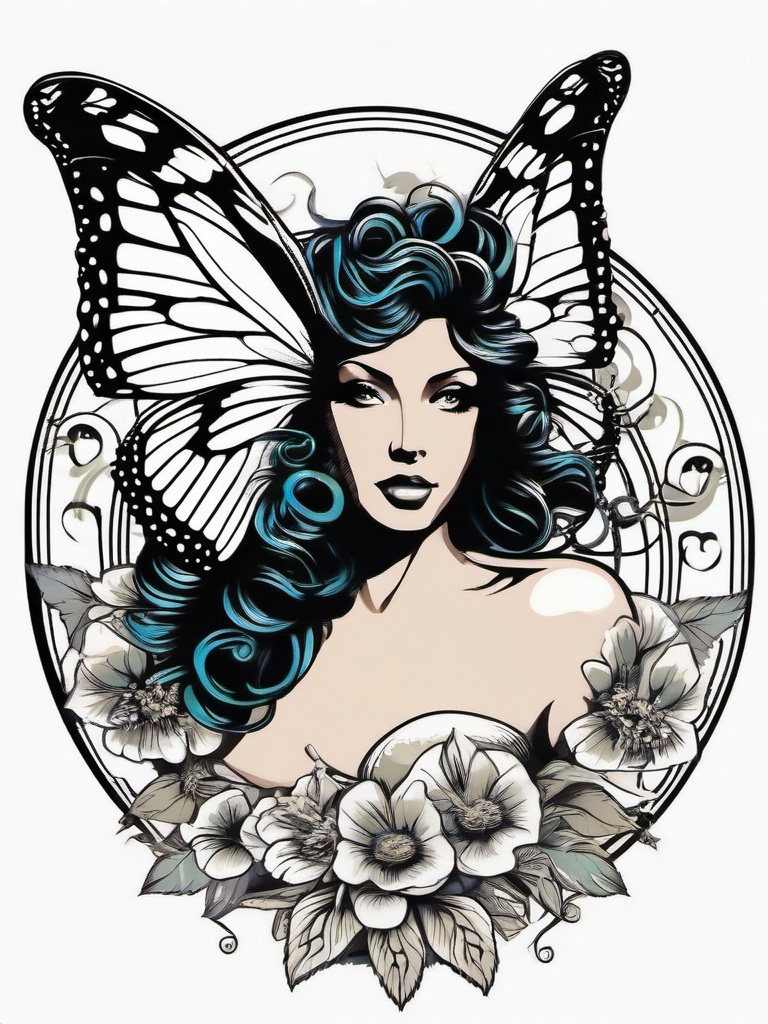 Butterfly Medusa Tattoo - Combine the allure of butterflies with the mythical charm of Medusa in a unique and captivating tattoo design.  simple vector color tattoo,minimal,white background