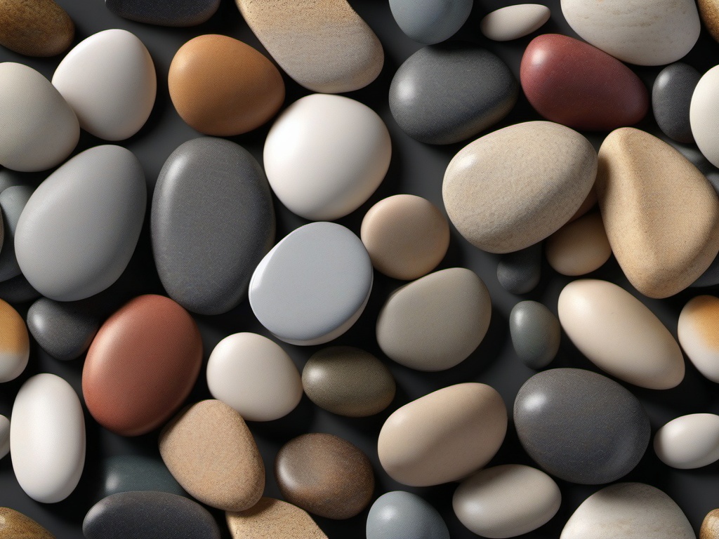 Smooth pebbles in various sizes with a natural, textured feel top view, product photoshoot realistic background, hyper detail, high resolution