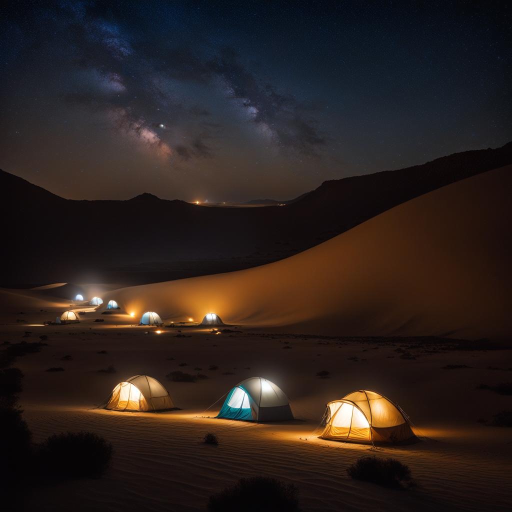 socotra, yemen - camps under a starry desert sky, surrounded by alien-like landscapes. 