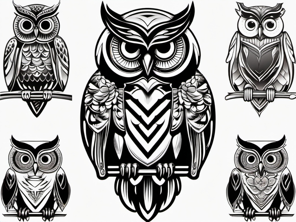 Classic Owl Tattoo - Keep it timeless and classic with a tattoo featuring the iconic charm of owls.  simple color tattoo,vector style,white background