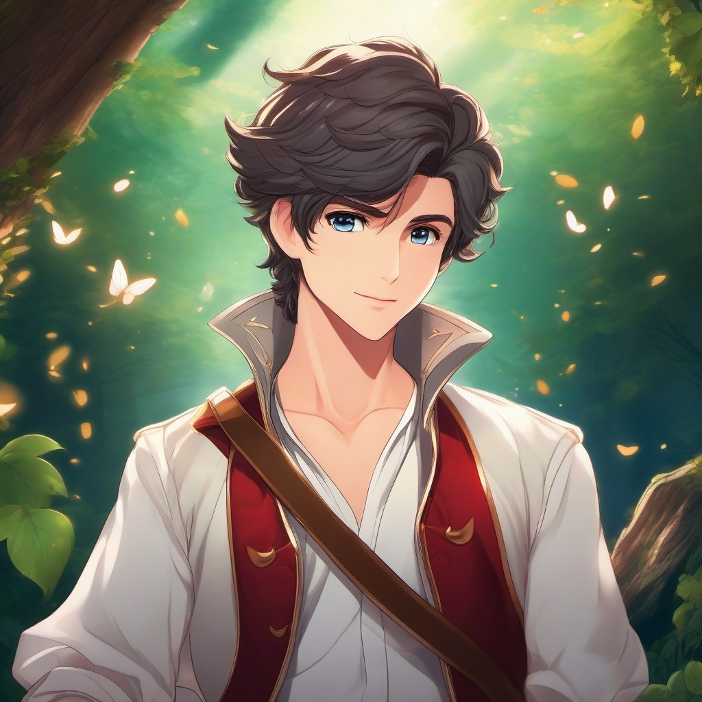 Charming prince, in a fairy tale kingdom, embarking on an epic quest to rescue a captive princess.  front facing ,centered portrait shot, cute anime color style, pfp, full face visible