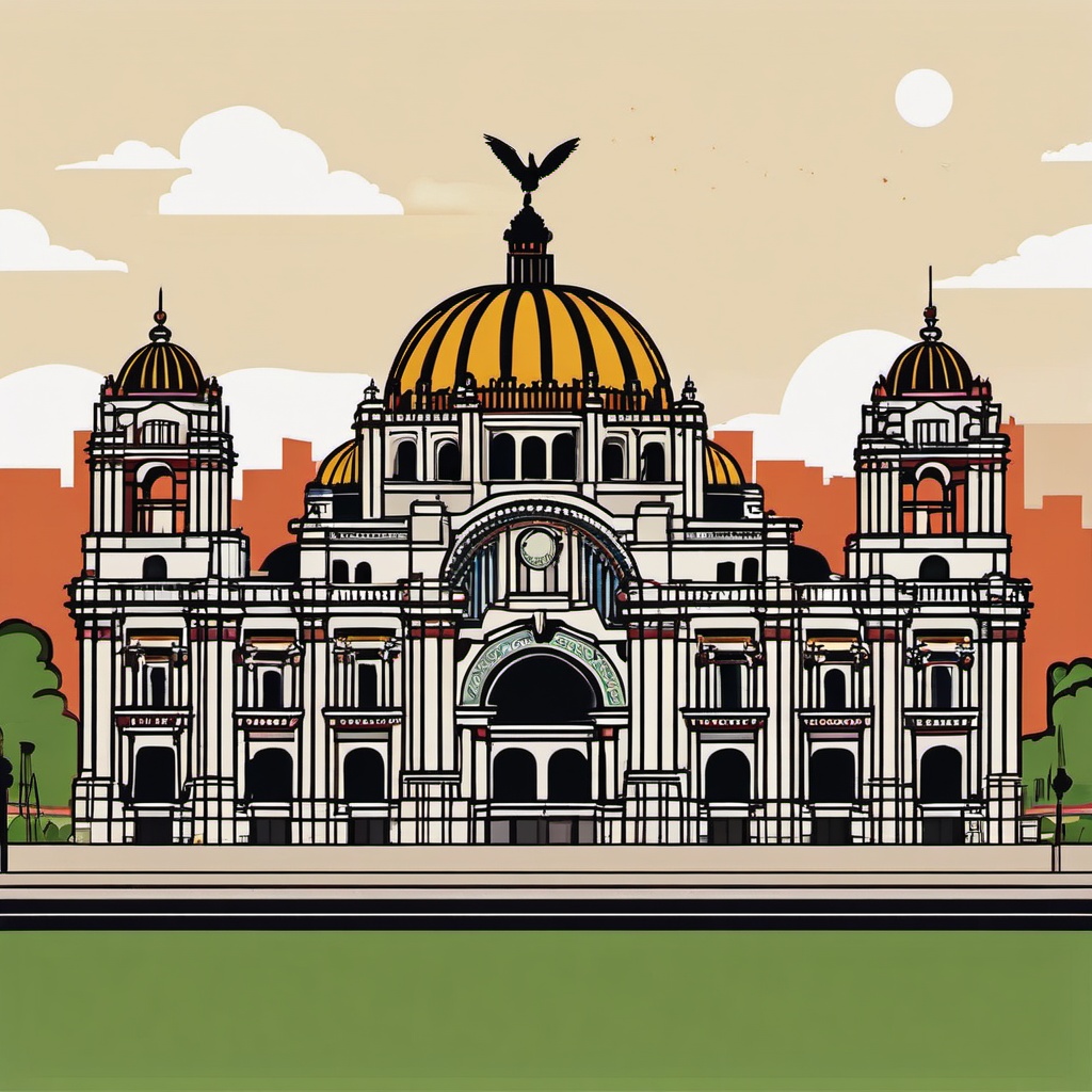 Mexico City clipart - Palacio de Bellas Artes and Zócalo, ,color clipart vector style