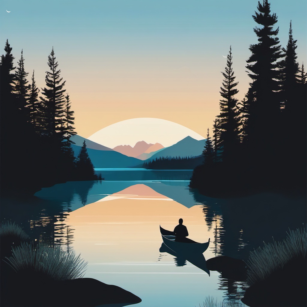 Mountain Lake Serenity clipart - Serenity at a tranquil mountain lake, ,vector color clipart,minimal