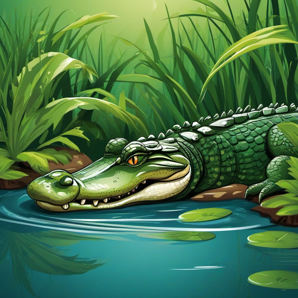 Alligator clipart - alligator swimming in a swamp  