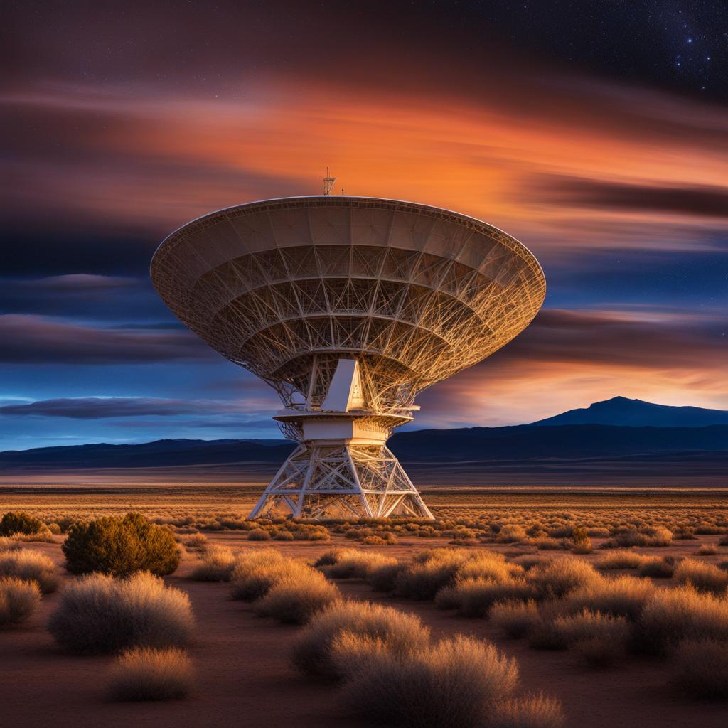 new mexico's very large array - create a surreal night painting of the very large array radio telescope, where giant dish antennas reach for the cosmos under dark skies. 