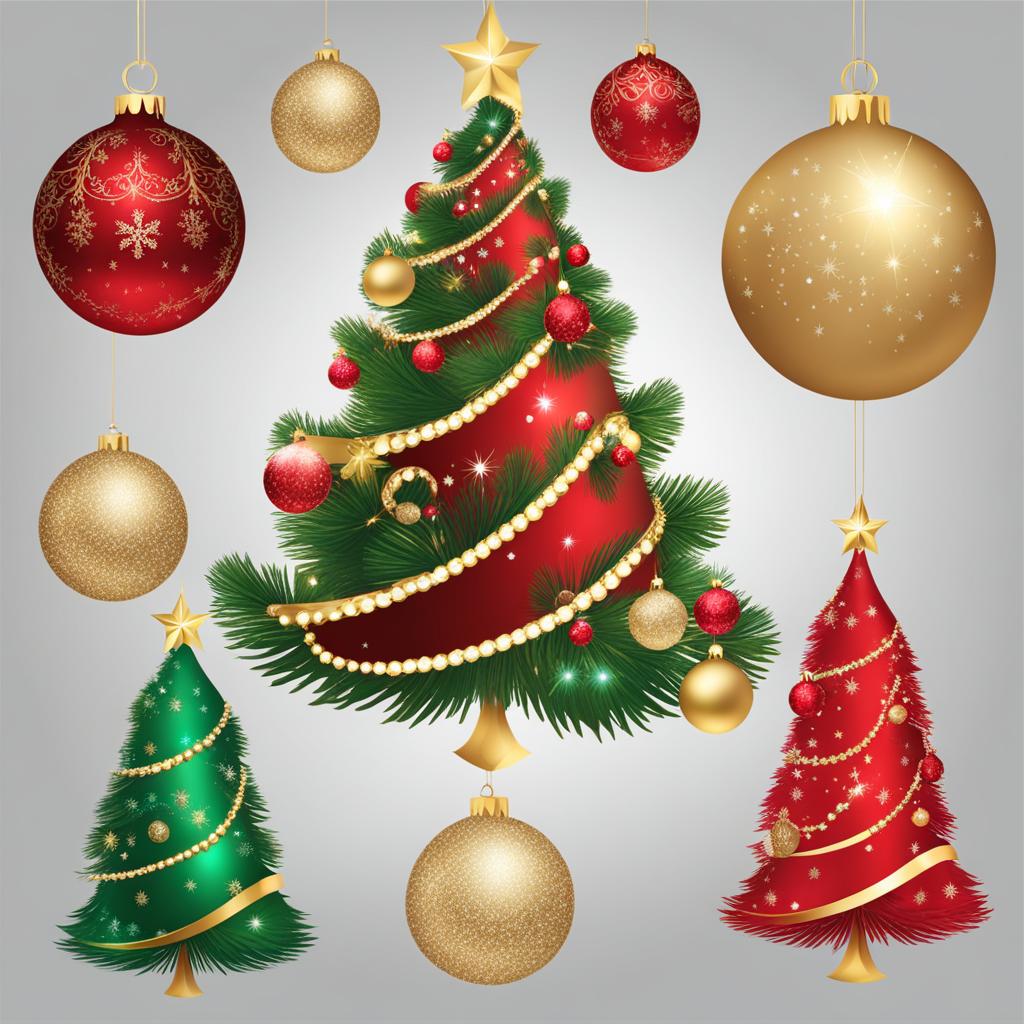 christmas tree clipart - adorned with sparkling ornaments. 