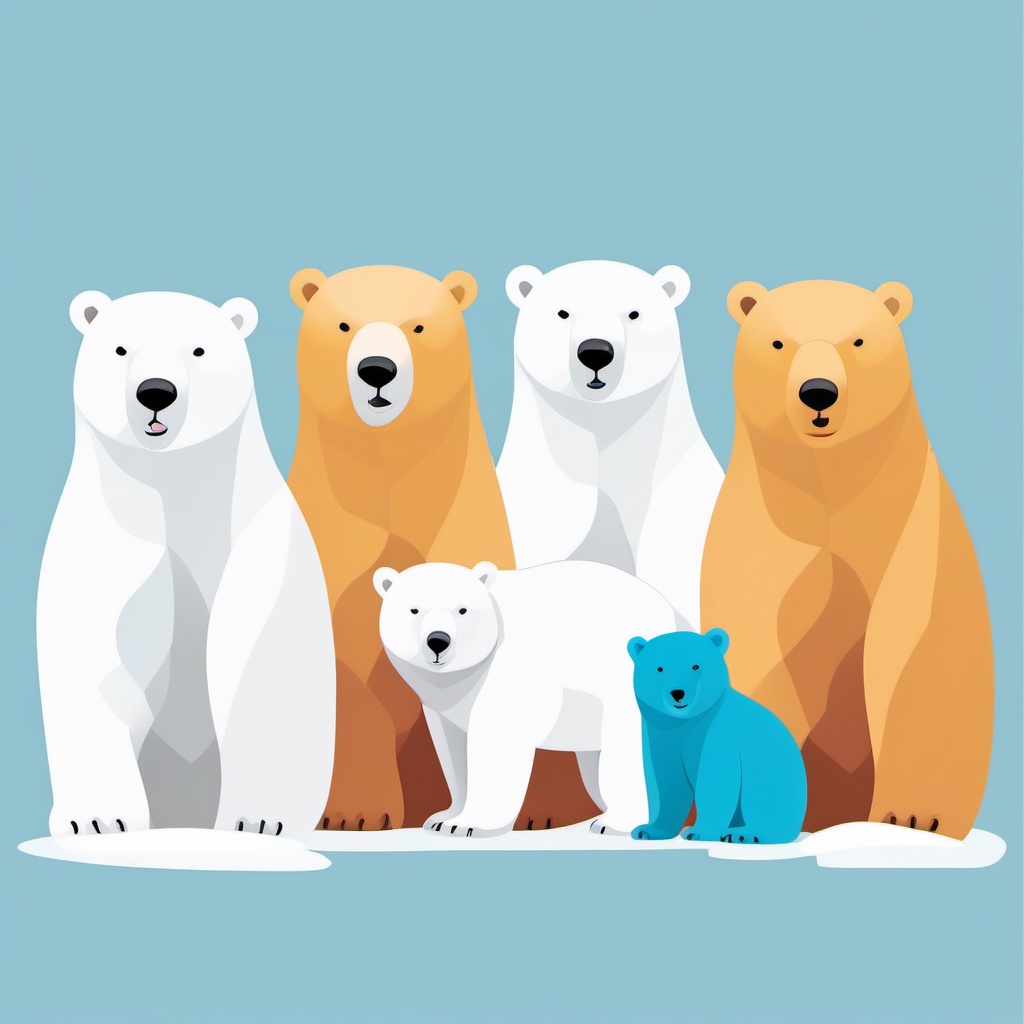 Polar Bear Family Clip Art - Polar bear family on the ice,  color vector clipart, minimal style