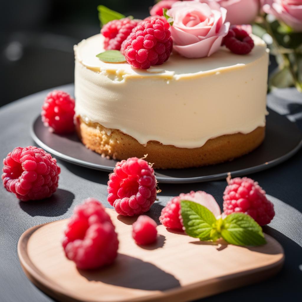 raspberry almond cake with almond buttercream, relished at a chic rooftop brunch. 