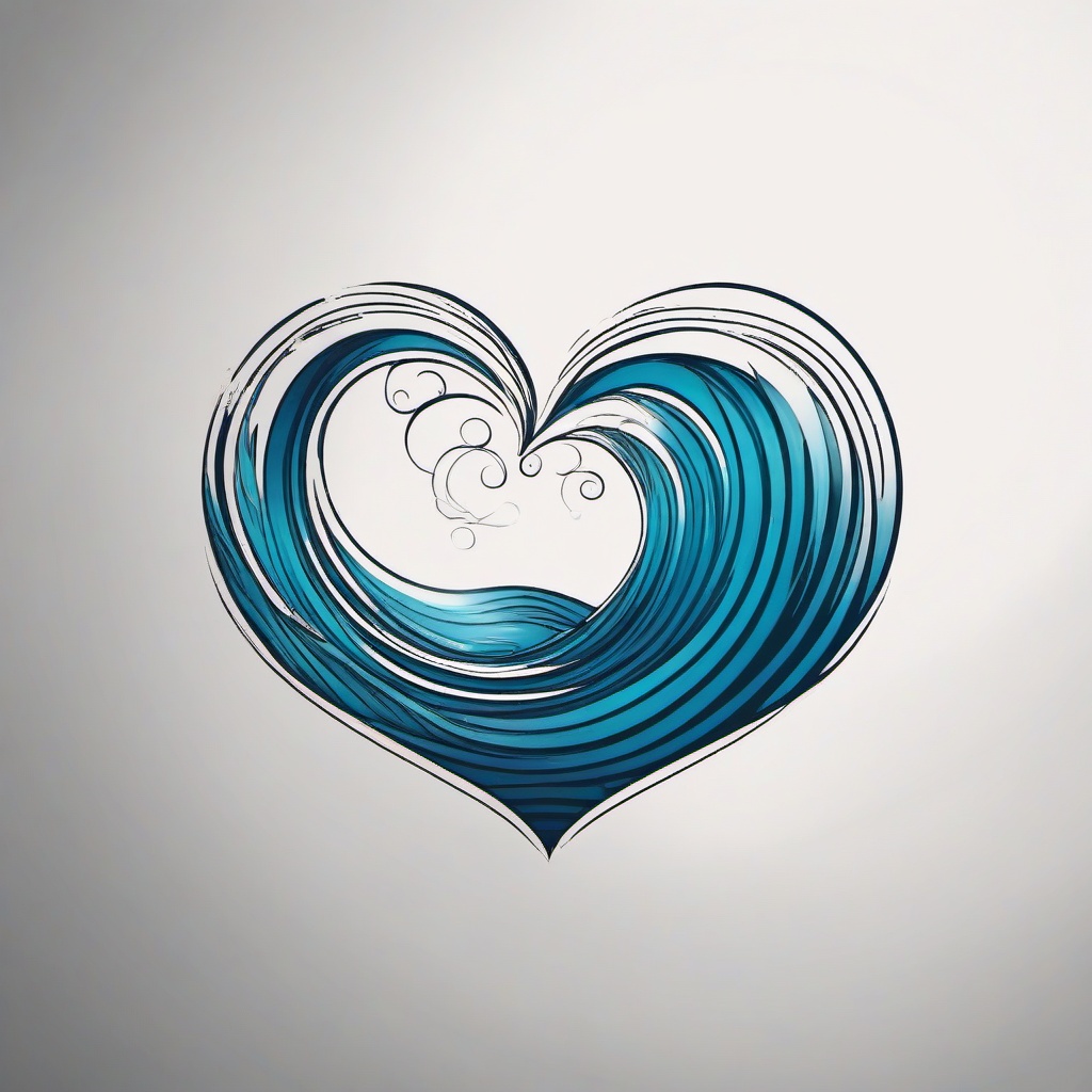 Heart with Wave Tattoo - A design uniting a heart shape and waves, expressing love for the ocean or a special connection.  simple tattoo design