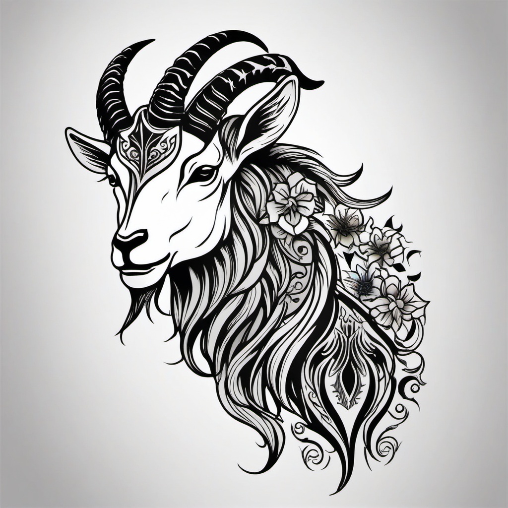 Goat Tattoos for Men - Tattoos specifically designed for men, featuring various goat designs.  simple color tattoo design,white background