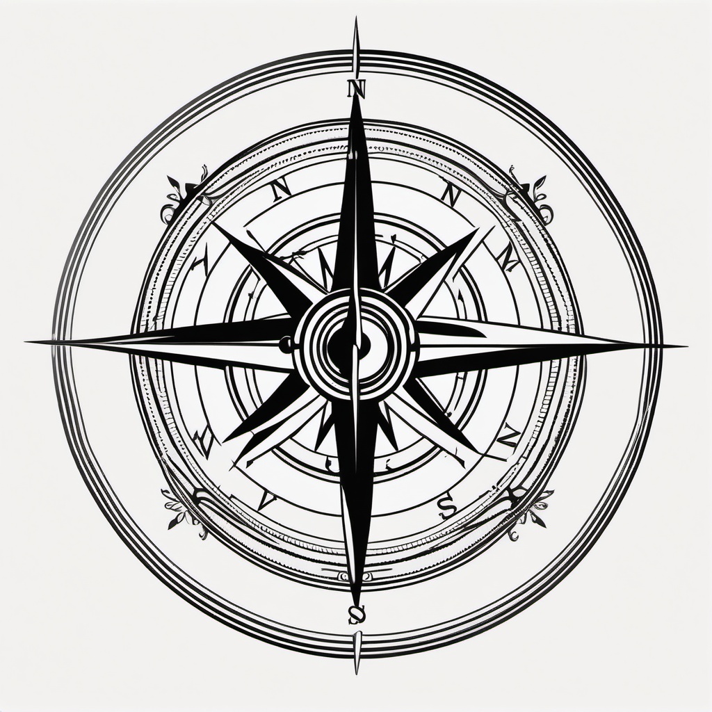 Vintage Compass Tattoo - Vintage or antique-style compass design.  simple vector tattoo,minimalist,white background