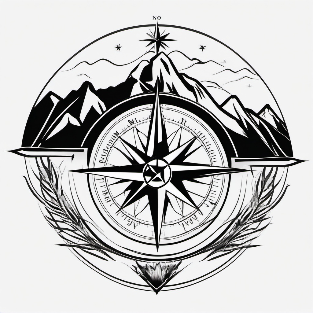 Compass Mountain Tattoo - Compass tattoo with mountain elements.  simple vector tattoo,minimalist,white background