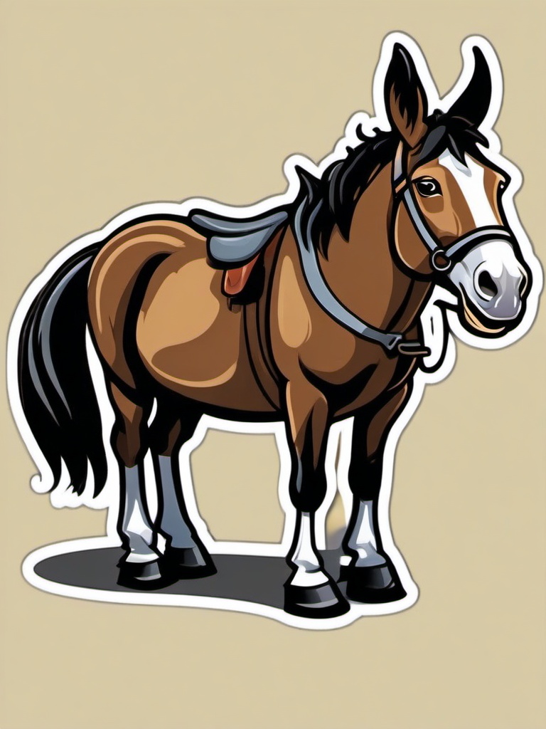 Mule cartoon - sturdy, hardworking cross between a horse and donkey  cartoon sticker style