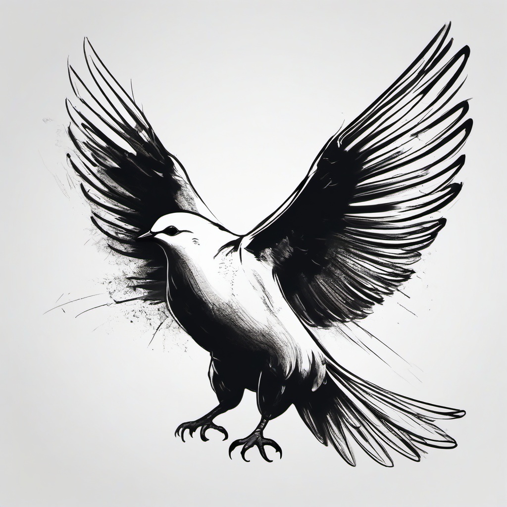 drawing of a dove with wings spread  minimal rough sketch scribbles,doodles,black and white