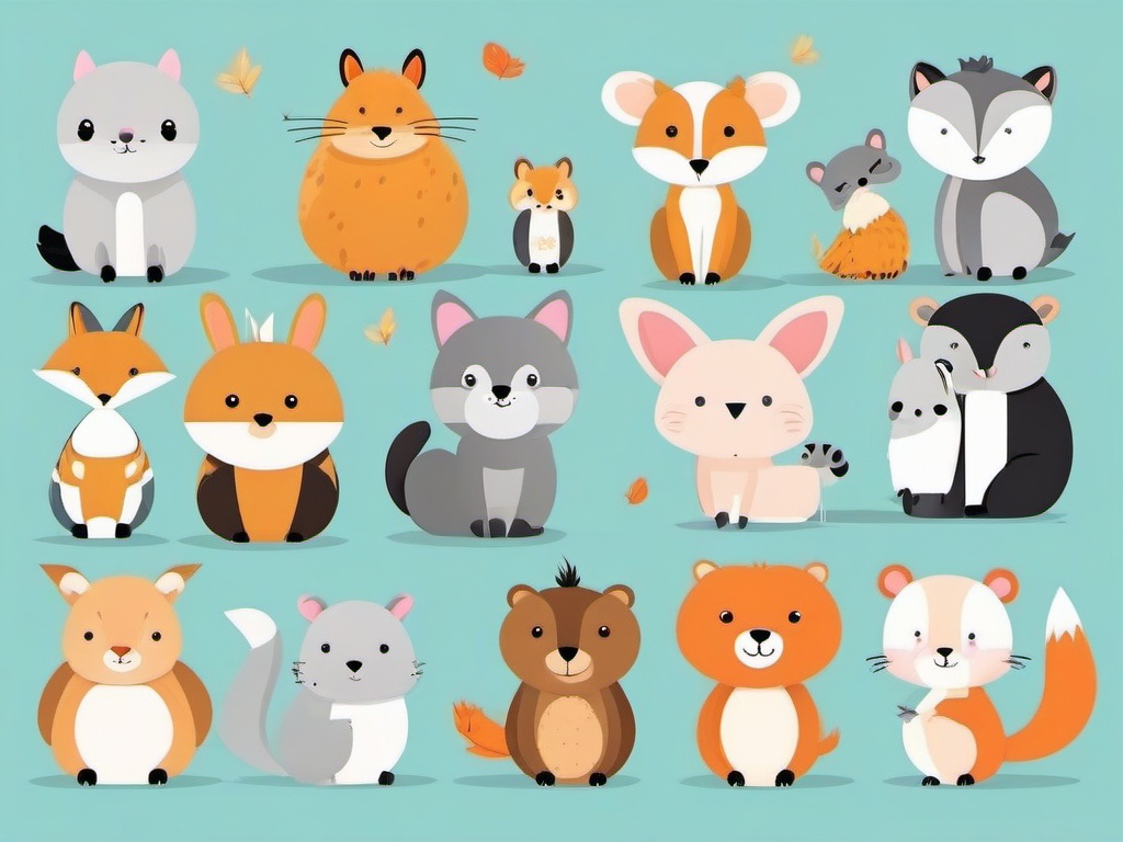 Cute Animals Clipart - Cartoon-style animals for kids' themes  minimal design