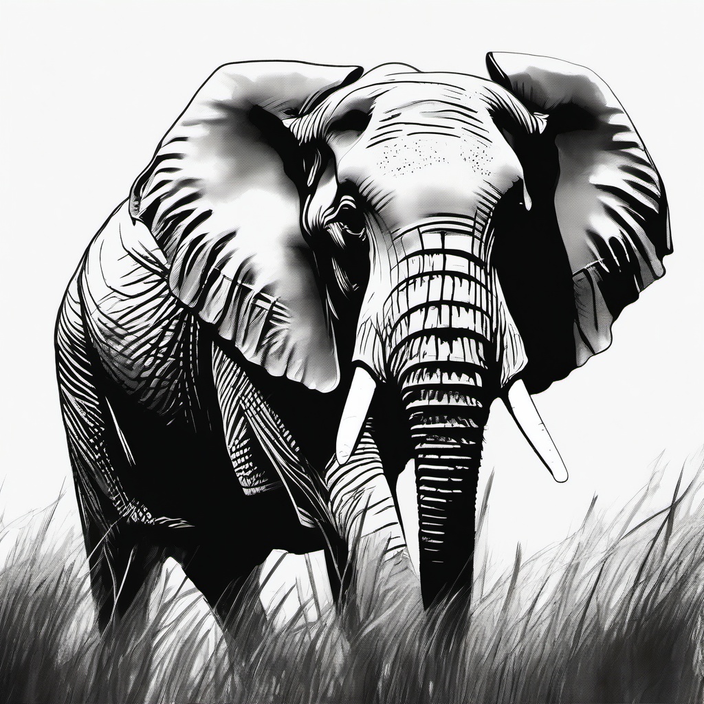 drawing of an elephant in the wild  minimal rough sketch scribbles,doodles,black and white