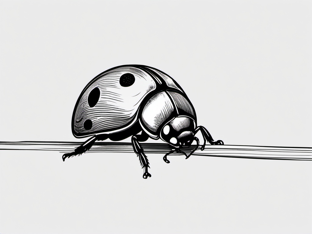 drawing of a ladybug crawling on a stem  minimal rough sketch scribbles,doodles,black and white