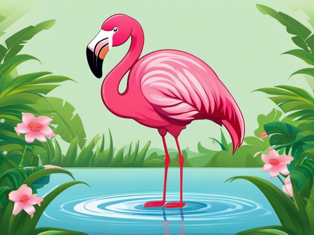 Flamingo Cartoon - Cartoon of flamingo standing in water  