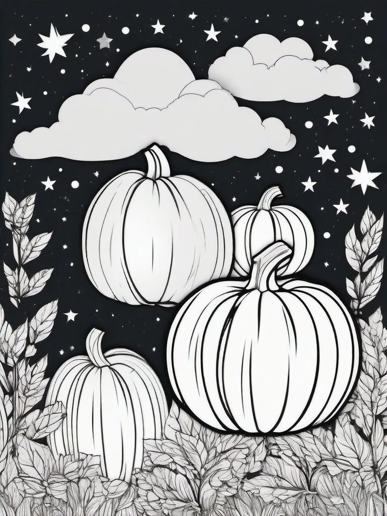 Pumpkin with Stars Coloring Pages - Night Sky with Pumpkin and Stars  minimal black outline printable sheet, coloring page