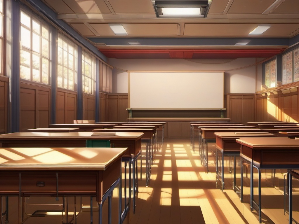 High School Classroom Anime Background intricate details, patterns, wallpaper photo