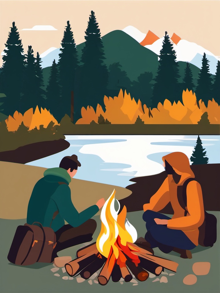 Trailside Campfire clipart - A campfire along the hiking trail, ,vector color clipart,minimal