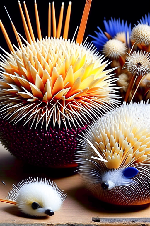 hedgehogs forming a 'needle art exhibition,' crafting sculptures from their quills. 