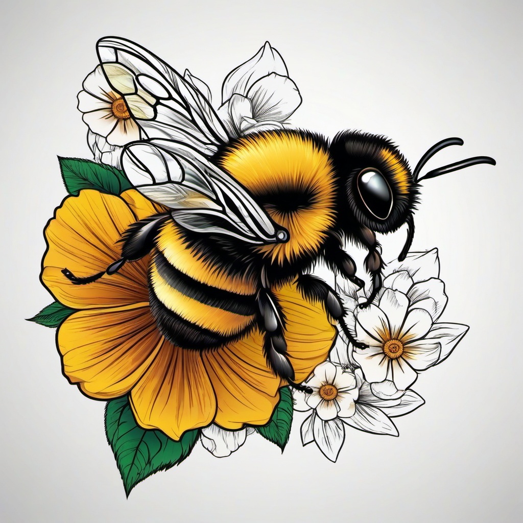 bumble bee and flower tattoo  vector tattoo design