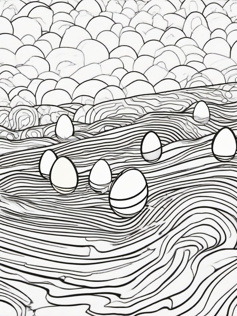 Easter Egg with Puddles Coloring Pages - Eggs Nestled Among Colorful Puddles  minimal black outline printable sheet, coloring page