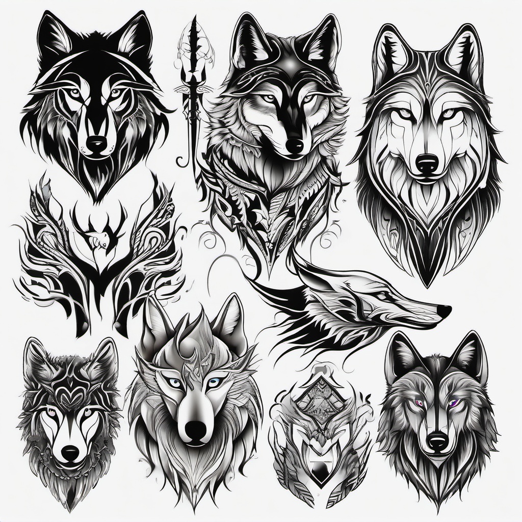 Tattoos Wolves,gallery of various tattoo designs, all featuring the fierce and majestic wolf. , tattoo design, white clean background