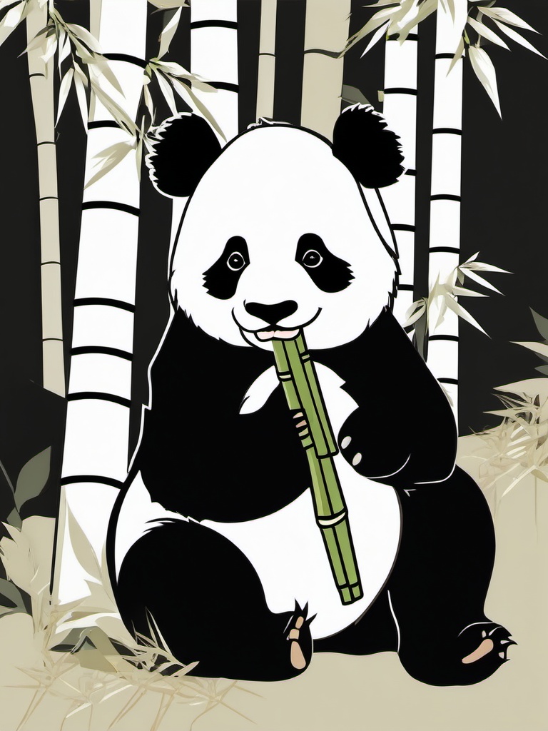 Panda Clipart - Panda munching on bamboo shoots in the bamboo forest , minimal, 2d