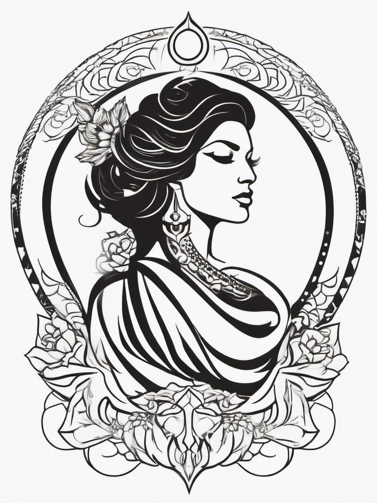 Scorpio Goddess Tattoo - Showcase the divine feminine energy of Scorpio with a tattoo featuring a goddess design.  simple vector color tattoo,minimal,white background