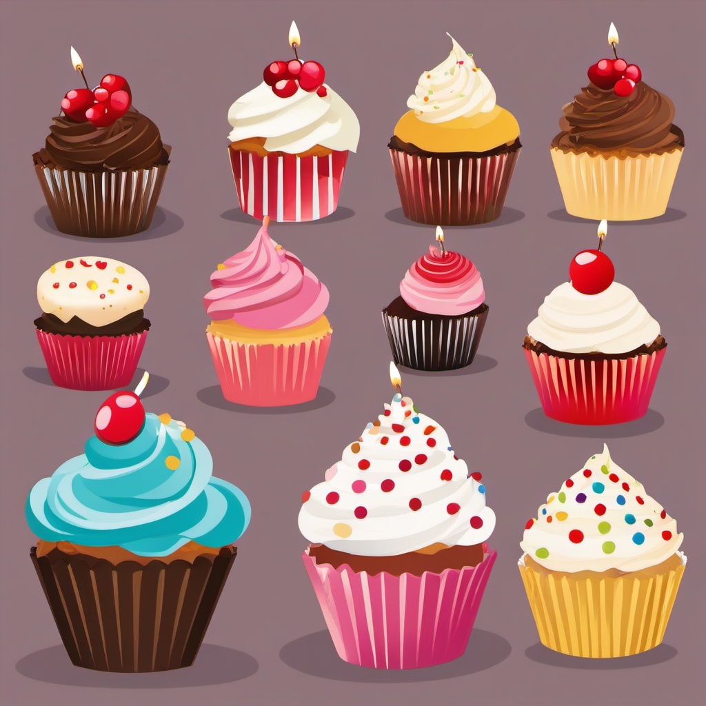 Birthday Cupcakes clipart - Delicious birthday cupcakes, ,vector color clipart,minimal